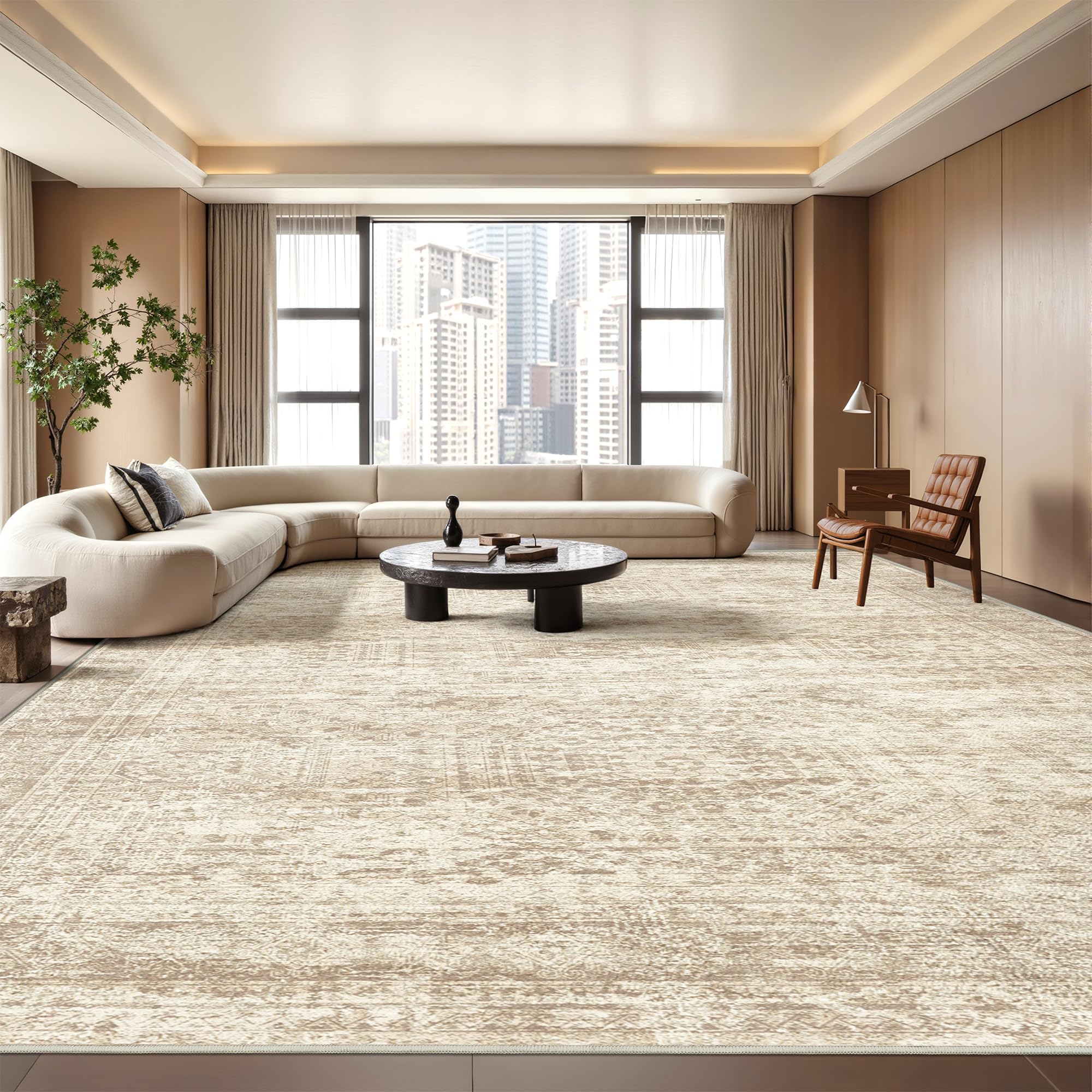 Restydon 8x10 Area Rugs for Living Room, Non-Slip Backing Large Washable Rug for Nursery Room, Vintage Abstract Bedroom Rugs, Thin Indoor Home Decor Soft Farmhouse Rug (8'x10', Beige/Ivory) Image