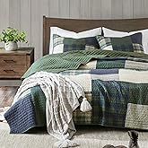 Woolrich Quilt Set Patchwork Channel Quilting, Cottege Coverlet for Twin Size Bed All Seasons, Lightweight Prewashed Cotton Coverlet Bedspread, Shams, Mill Creek, Oversized Twin/Twin XL Green 2 Piece