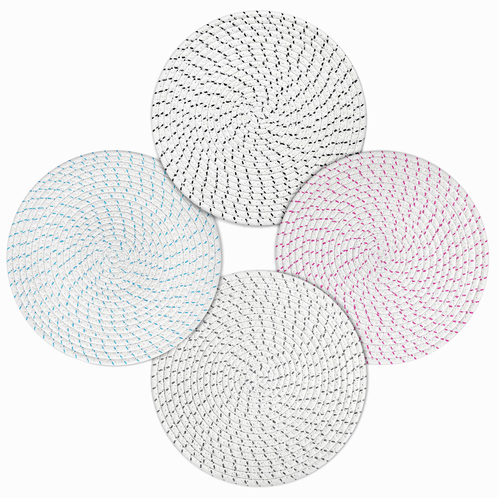 fanquare Christmas Placemats, Washable Round Weave Braided Table Mats 30cm, Heat Resistant Non Slip Woven Table Mats, Place Mats for Kitchen Dinner Table,Ivory White