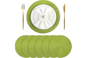 BAOFIN Placemats, Round Placemats Set of 6, Round Table Mats for Indoor and Outdoor Dining Table, Washable Woven Non-Slip Placemats,15 inch (Lime Green)