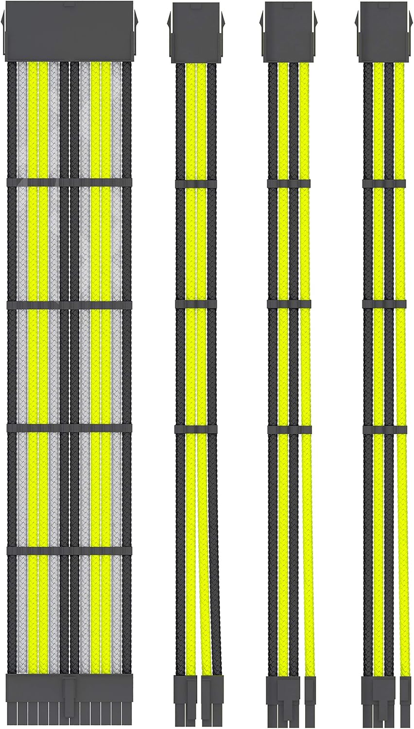 COOCAT CC-04 Custom Mod Sleeved PSU Cable, Braided 18AWG ATX EPS PCI-E Extension Cable Kit with Combs for CPU GPU Modular Power Supply Unit, 30CM (Black_Yellow_Gray): Computers & Accessories
