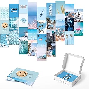 Photo Collage Kit for Wall Aesthetic Décor - by Haus and Hues | Beach Aesthetic Posters & Aesthetic Pictures for Wall Collage | Aesthetic Wall Collage Kit Prints (Blue Set of 30)