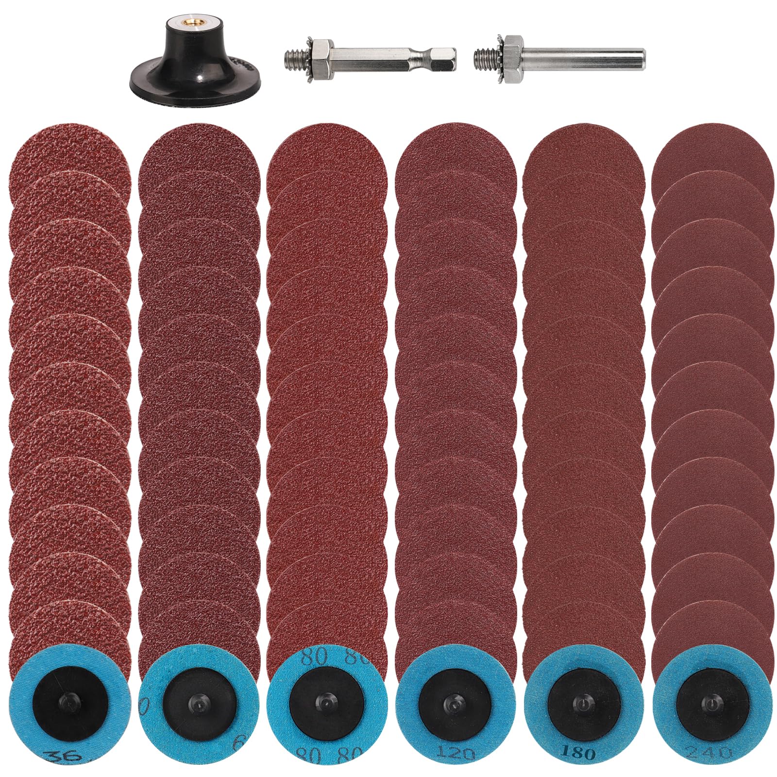 Shineboc 72pcs Quick Change Sanding Discs Set, 50mm Surface Conditioning Disc with 1/4"Holder 36/60/80/120/180/240 Grit