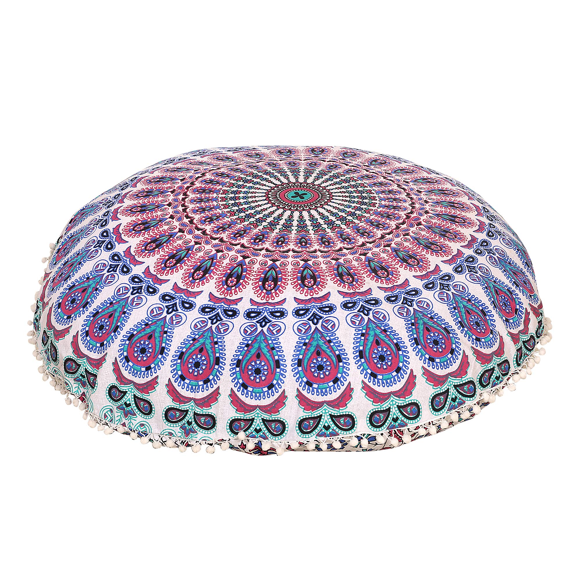 Radhykrishnafashions Indian 32" Large Hippie Mandala Floor Pillow Cover Cushion Cover Round Bohemian Yoga Decor Floor Cushion Case (BLUE PINK) โ image 1