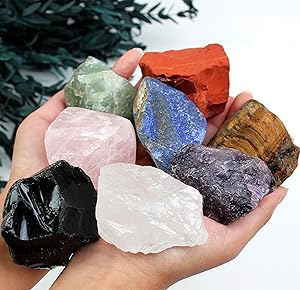 vuUUuv Large Natural Crystal Chakra Stones for Tumbled, Meditation & Reiki Crystal Healing，2.8-3.2lbs (2.1＂-3.5＂（10 pcs）)