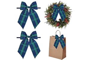 AIMUDI Christmas Bows for Gift Wrapping 6×9'' Navy Blue Green Plaid Bows for Christmas Tree Wreath Bows with Wire Edge Premade Bows for Craft Present Fireplace Holiday Christmas Decorations, 10 PCs