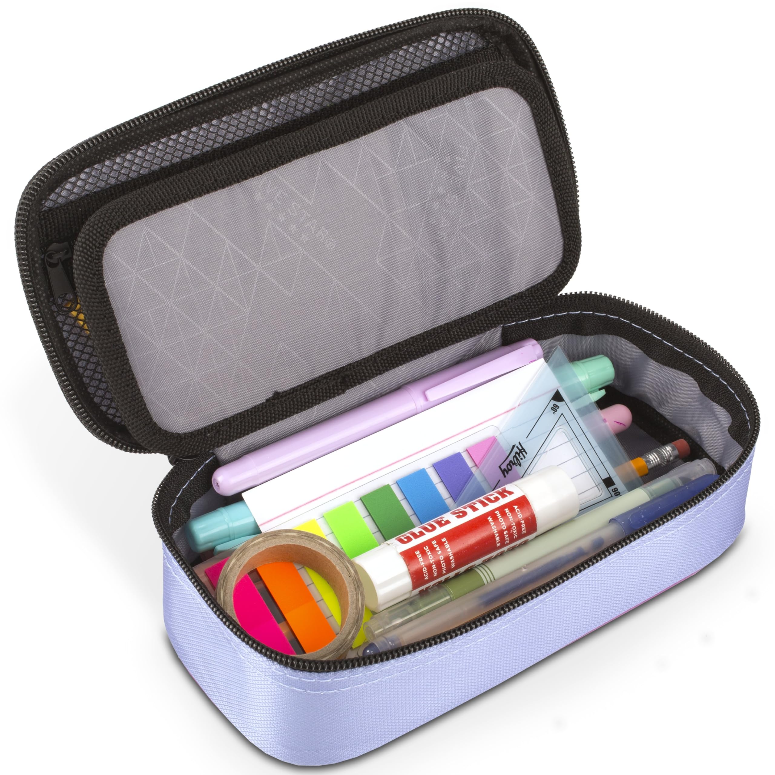 Five Star Pencil Pouch, Pen Case, High-Capacity Zipper Pouch, Storage Organizer for School Supplies Earbuds Chargers Cables Makeup, Lilac/Berry (500211F-ECM)