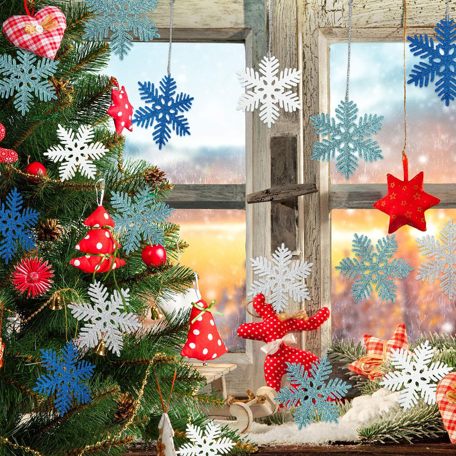 BOSSTER Copo de Nieve Plástico de Navidad 12 Piezas Copo de Nieve de