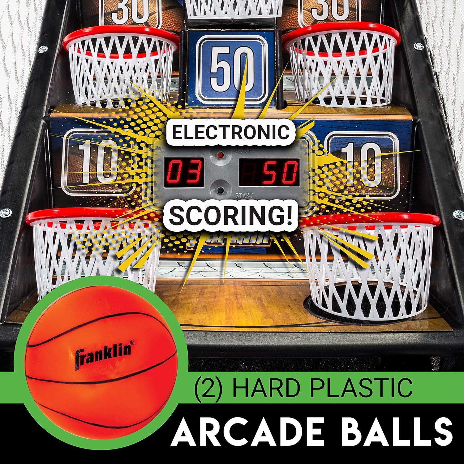 Franklin Sports Basketball Arcade Game - Table Top Bounce A Bucket Shootout- Indoor Electronic Basketball Game for Kids, Black, 21 x 11 x 19-Inch: Sports & Outdoors
