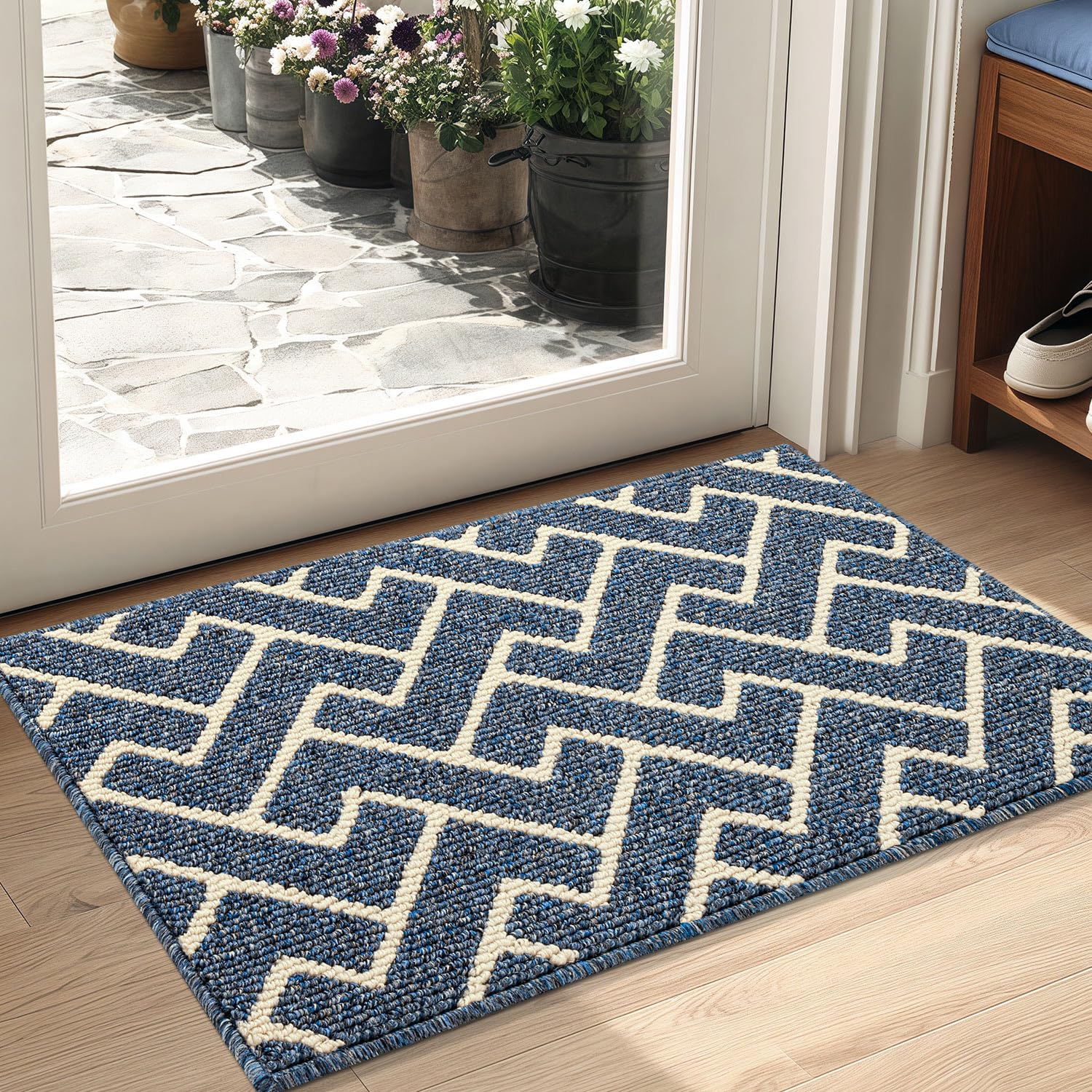 Biscpro Indoor Door Mats,50x80cm Door Mat Non Slip Backing,Dirt Trapper Mat Absorbent Non-Slip Doormat for Entrance,Inside,Kitchen,Front Back Door,Pets and Garden-Blue
