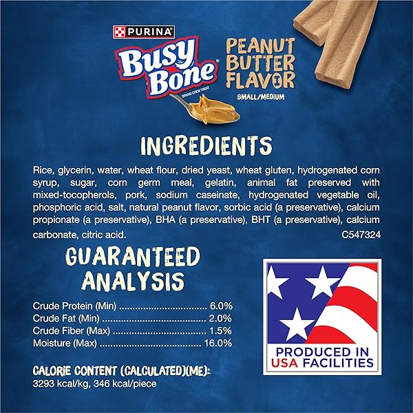 PURINA BUSY BONE ADULT DOG CHEW BONE TREATS, PEANUT BUTTER – 6 CT. POUCH