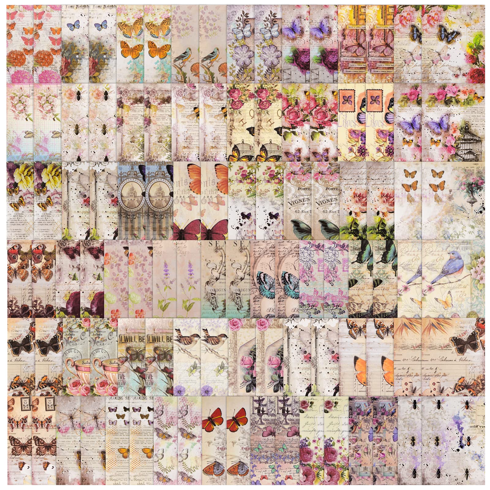 100 Sheets Butterfly Scrapbook Paper, Vintage Journaling Scrapbooking Supplies for Journaling Background Junk Journal Planners Aesthetic Decor Collage Album