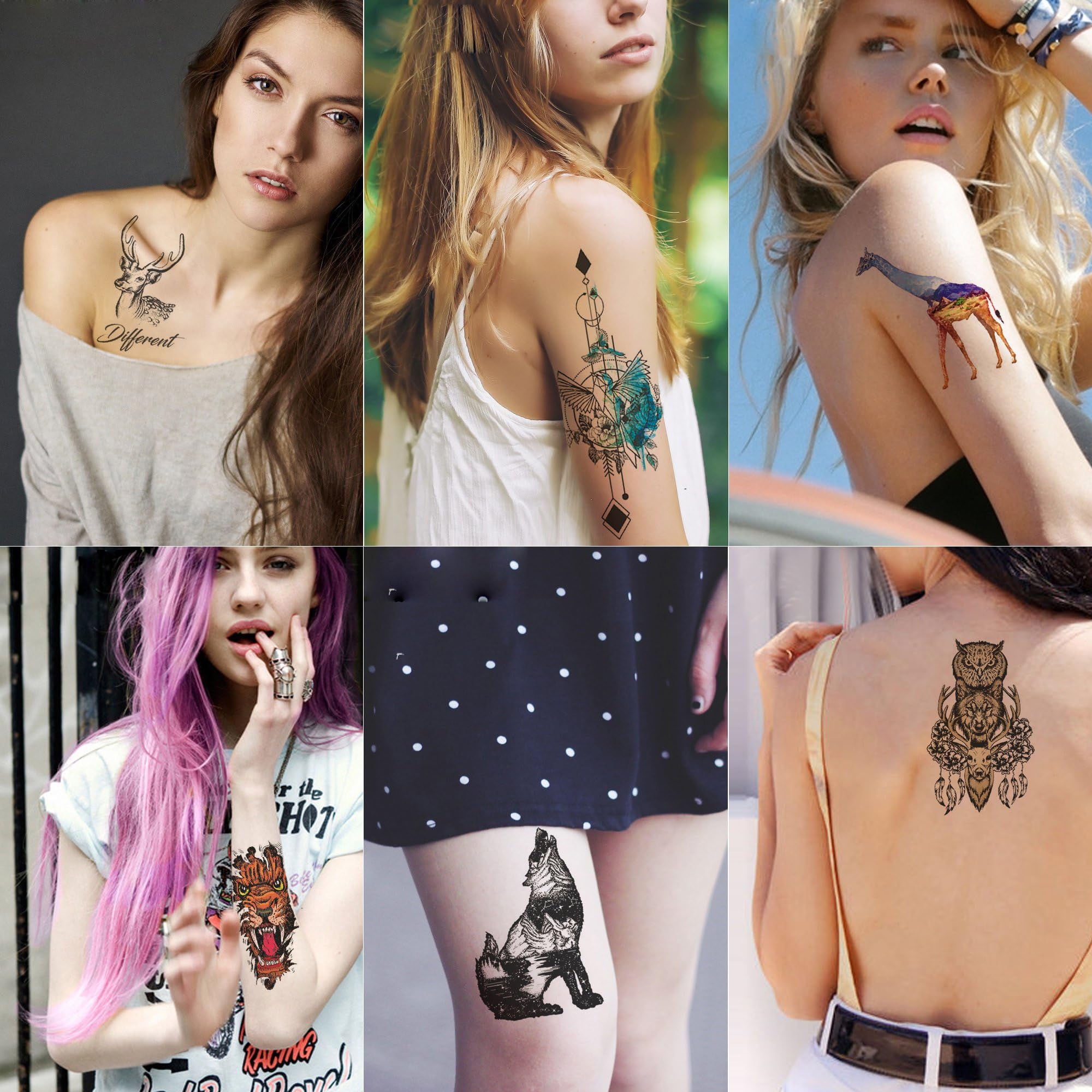Kotbs 6 Sheets Temporary Tattoos for Women Men Waterproof Temporary Animal Tattoo Sticker Body Art Fake Tattoo
