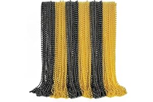 EOBOH 72PCS New Years Eve Bead Necklaces, Metallic Gold Black New Year Bead Party Favors, New Year Eve 33" Necklaces Costume, Parade Throw Accessories for New Year Wedding Birthday Celebrations Decorations