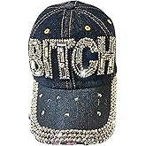 Popfizzy Bling Hat for Women, Rhinestone Baseball Cap, Bedazzled Distressed Denim Hats, Birthday Gifts for Women, Adjustable