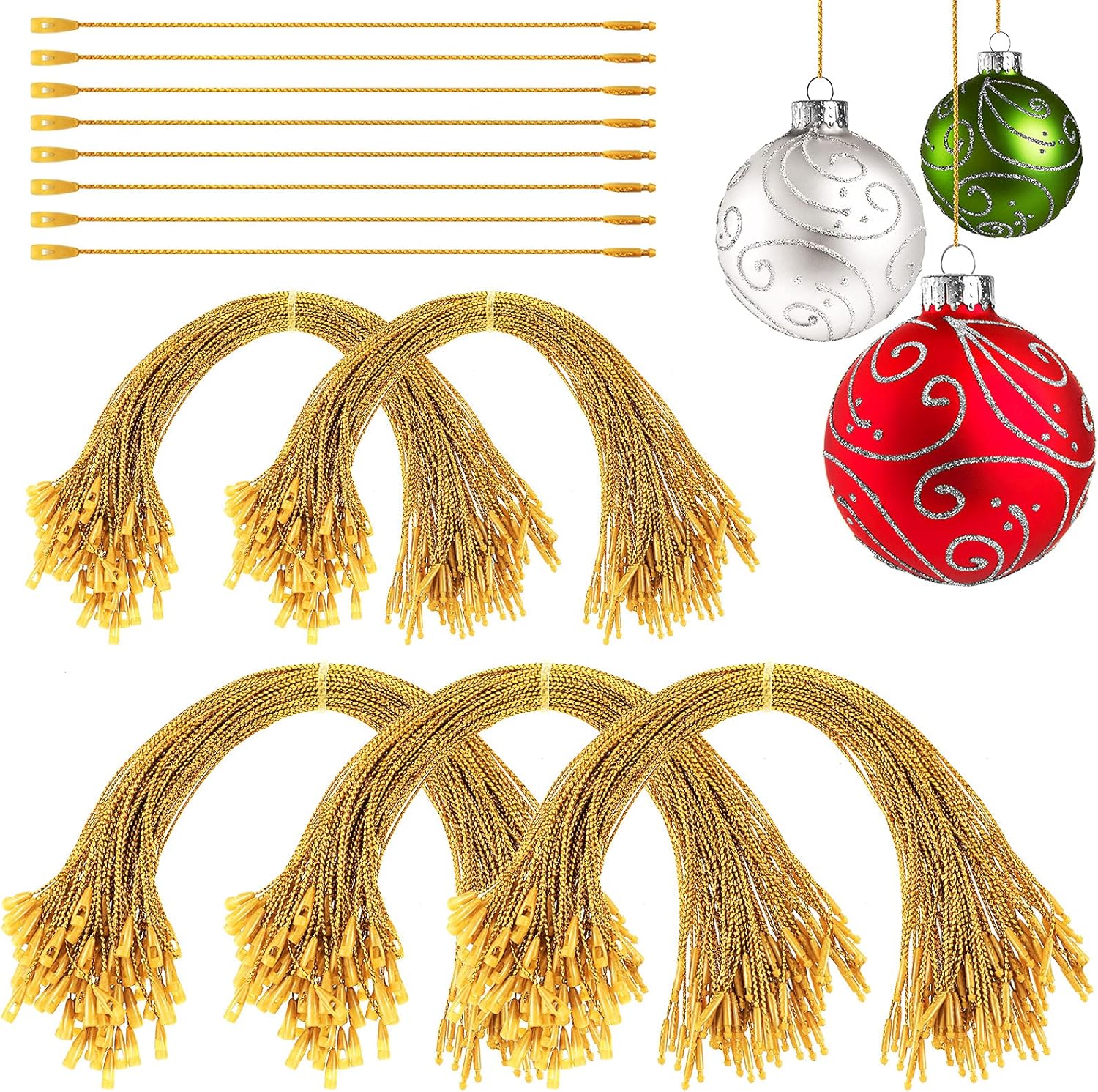Ornament Hooks - Nuanchu 500 Pieces Christmas Ornament Hangers Locking Ropes Fasteners Hanging Ropes Hang Tag Polyester Ropes Price Tag Hanging Ropes for Christmas Party Hanging Decor (Gold)