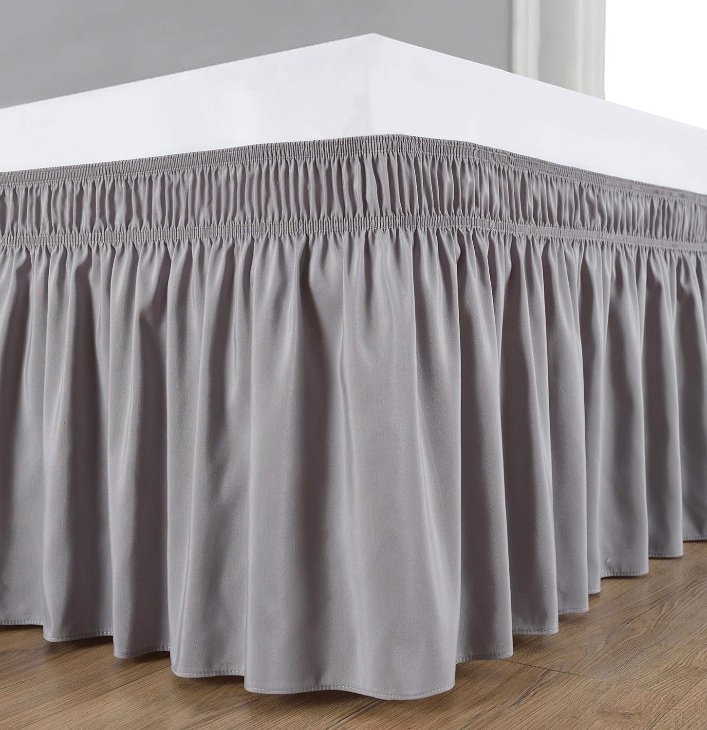 Biscaynebay Wrap Around Bed Skirts with Adjustable Belts, Silver Grey for Queen Size Beds 15 Inches Drop, Elastic Dust Ruffles, Easy Fit Wrinkle and Fade Resistant Silky Luxurious Fabric Solid Color: Kitchen & Dining