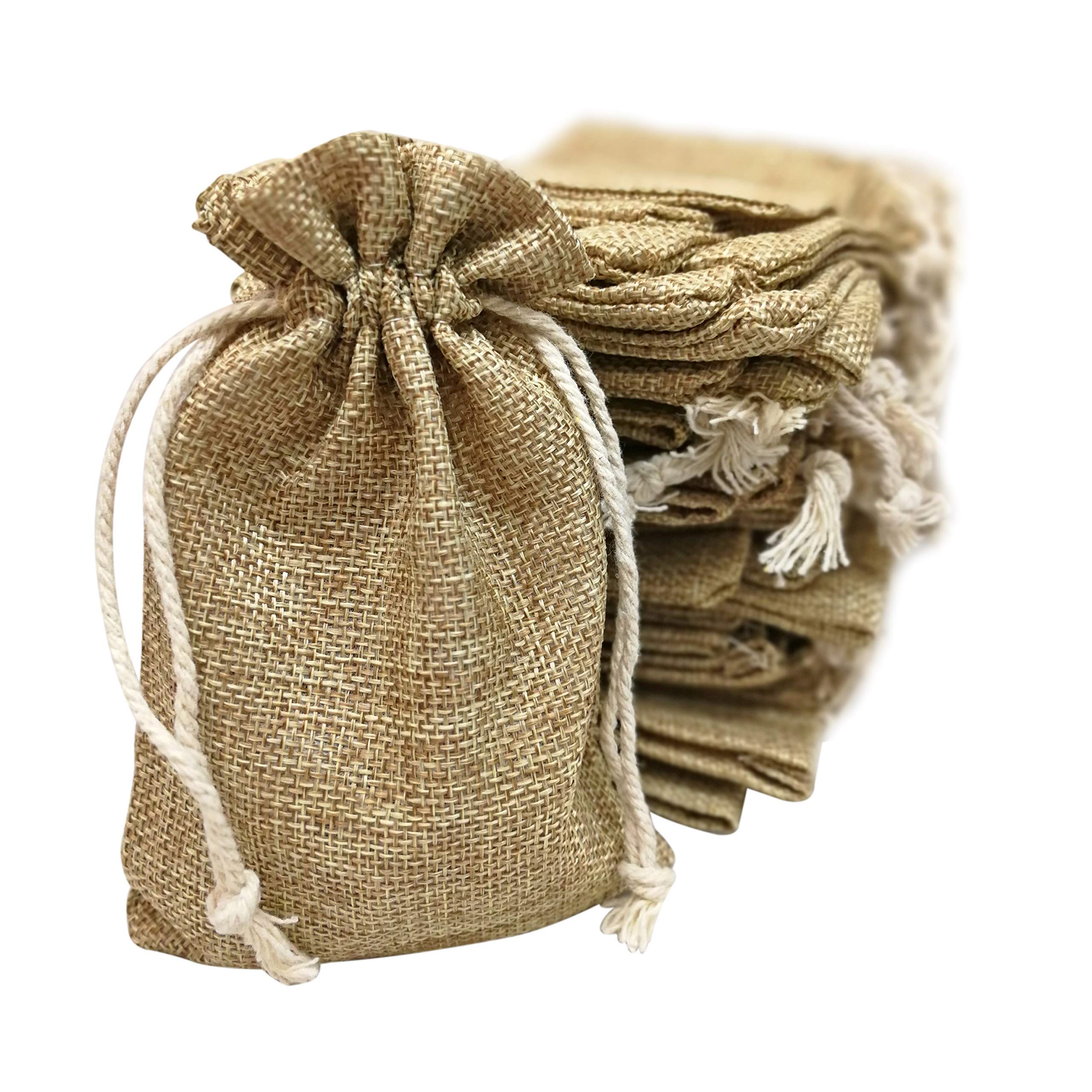 50 Small Burlap Bags with Drawstring, 4x6 Inch Rustic Gift Bag Bulk Pack - Small Christmas Gift Bags, Wedding Party Favors, Jewelry and Treat Pouches