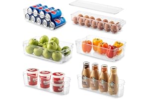 SESENO Set Of 6 Refrigerator Organizer Bins - Stackable Fridge Organizers for Freezer, Kitchen, Countertops, Cabinets - Clear Plastic Pantry Storage Racks