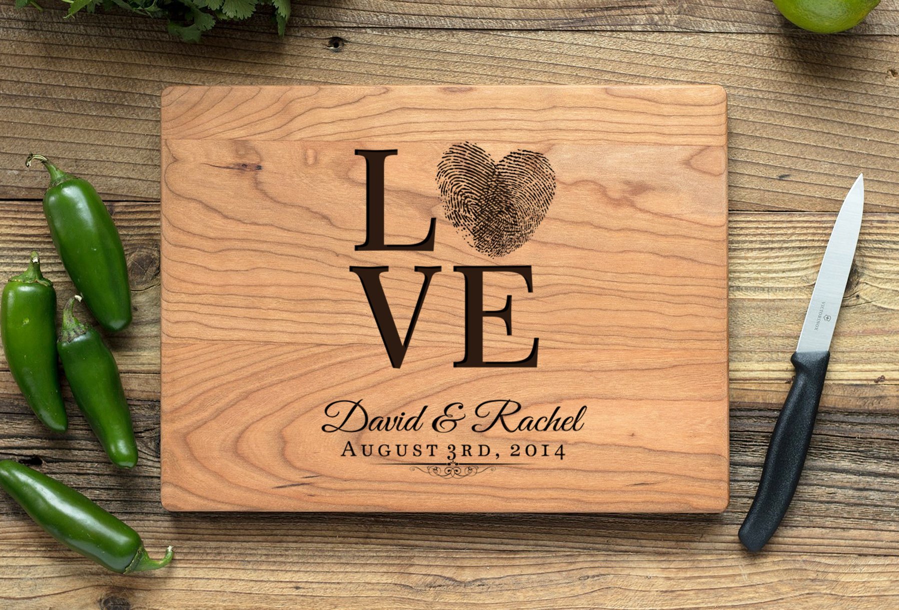 Personalized Cutting Board Engraved Chopping Board Love Fingerprint