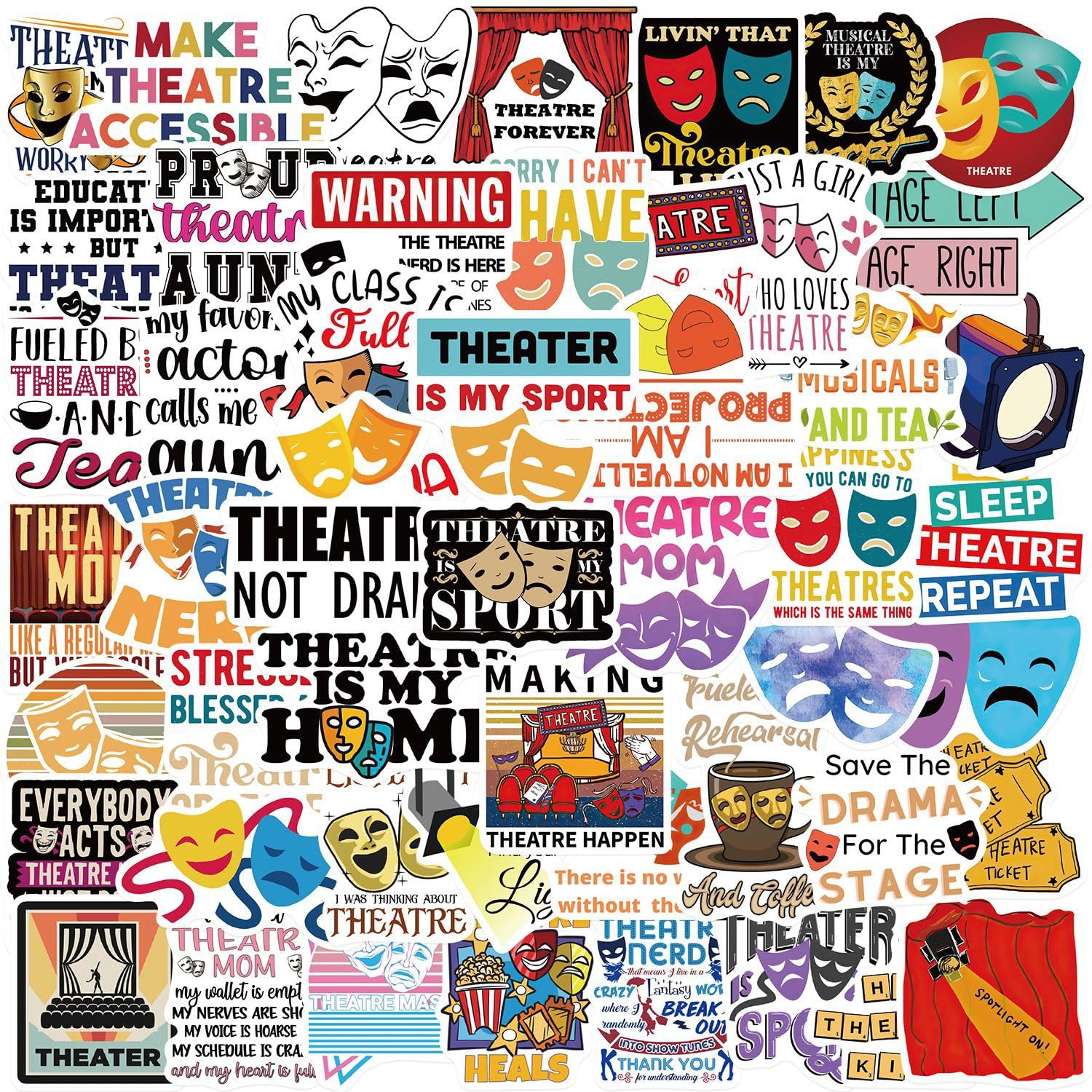 50 Pcs Theatre Stickers for Kids Teens Adults Boys Girls Gift,Stickers Pack for Laptop,Skateboard,Luggage,Car,Bike, Cup,Computer,Water Bottle Decor,Theatre Vinyl Waterproof Sticker Decals — image 1