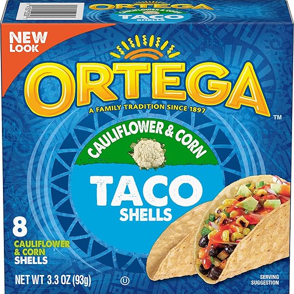 ORTEGA CAULIFLOWER AND CORN TACO SHELLS, 3.3 OUNCE, 8 SHELLS