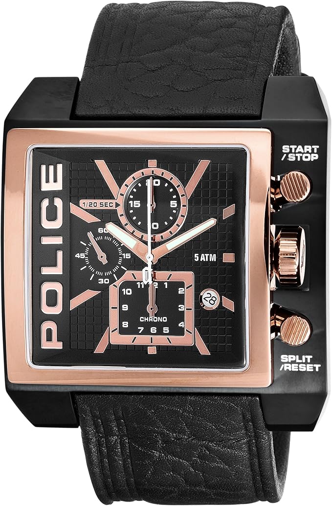Police pl12175jsbr/02 A Wrist Watch, Leather Strap Black Amazon.co