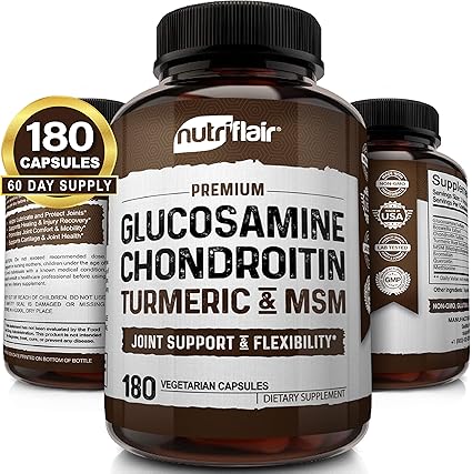 Amazon Com Nutriflair Glucosamine Chondroitin Turmeric Msm Boswellia 180 Capsules Joint Pain Relief Supplement Anti Inflammatory Antioxidant Pills Supports Back Knees Hands Joints Cartilage Non Gmo Health Personal Care