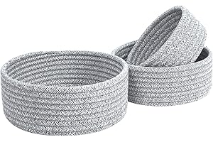 MINTWOOD Design Set of 3 Cotton Rope Nesting Bowls, Small Catch All Basket, Cute Closet Baskets and Bins for Shelves, Mini Table Basket Organizer for Small Accessories, Light Gray Mix