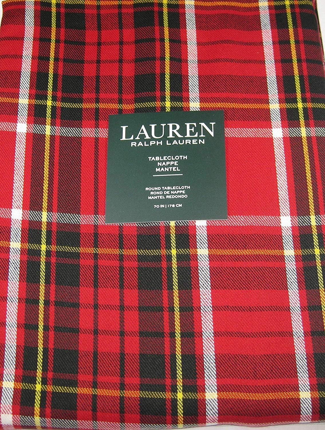 Ralph Lauren Gretchen Tartan Plaid Tablecloth Red 70 Round: Amazon.co ...