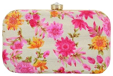 Tooba Womens Clutch(Rani&White Floral Print 6X4, Rani & White)