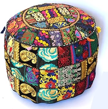 Amazon Com Khushvin Indian Handmade Ottoman Cover Sari Patchwork
