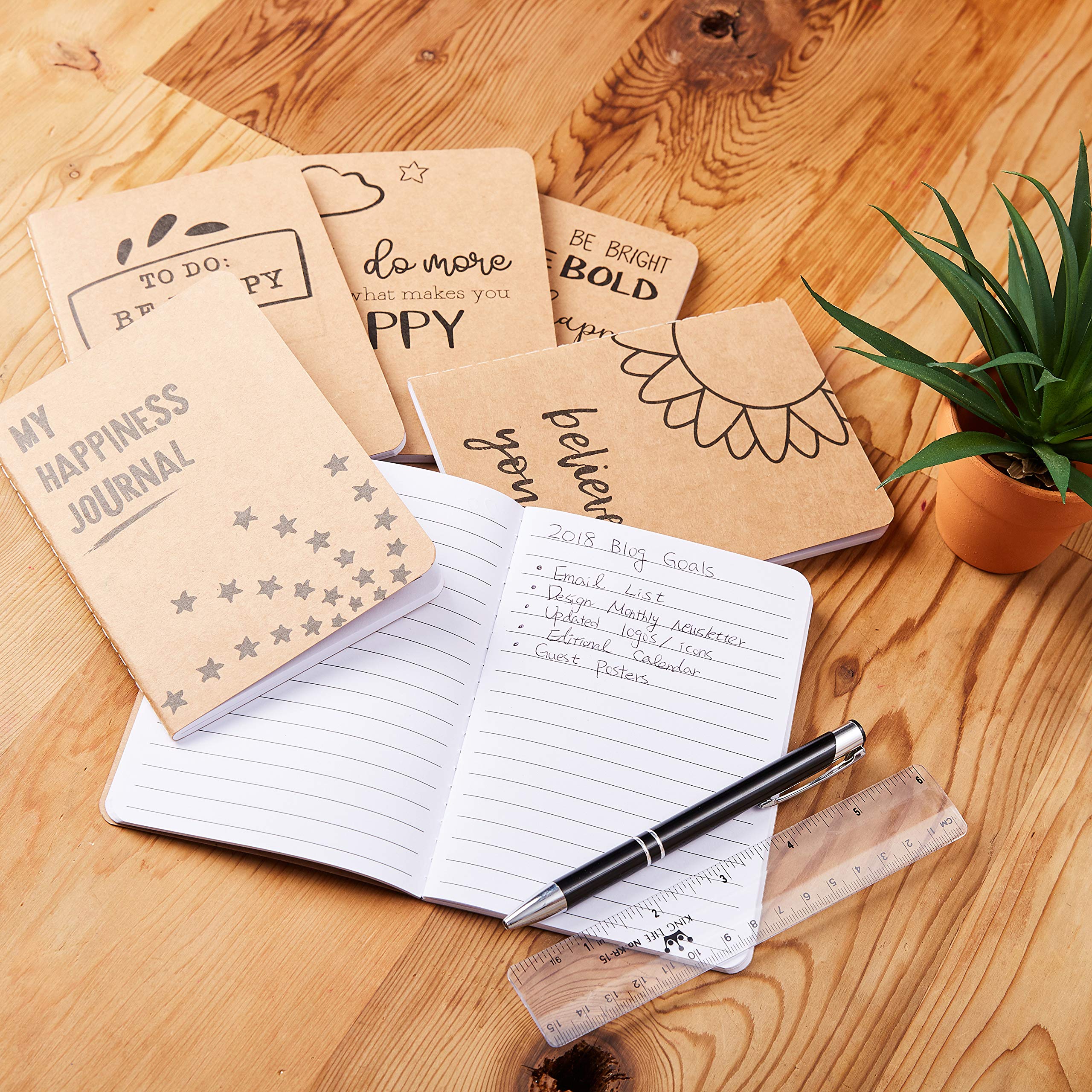 24 Pack Happy Journals Bulk, Kraft Paper Notebooks with 80 Lined Pages