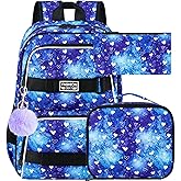 ZLYERT 3Pcs Backpack for Girls Boys, 17 Inch School Bookbag with Lunch Box, Durable Laptop Backpacks Set for Teens College