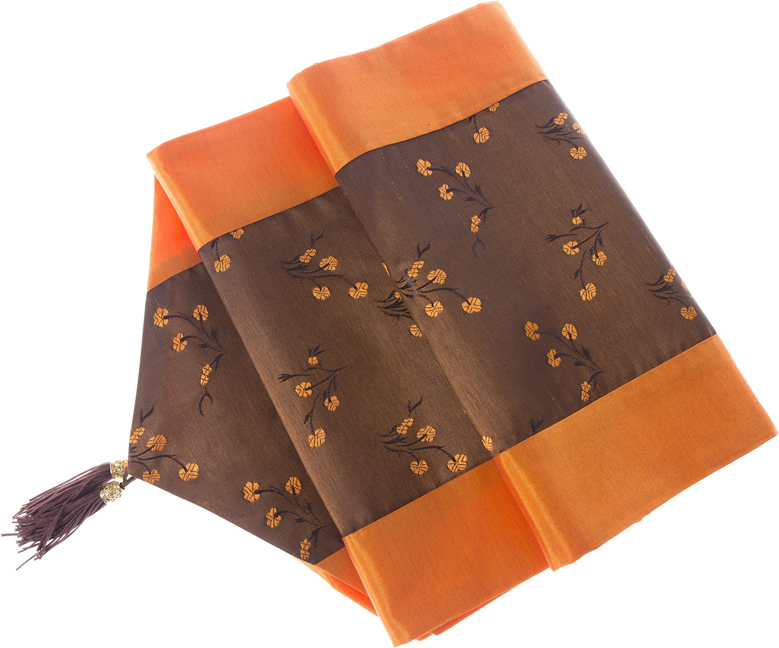 Avarada Elegant Meai Flower Table Runners Orange For Home Decorative Coffee Table Bed Runners Sofa 13 x 48 Inches (33x120cm) Slik look Blend Polyester Table Runner