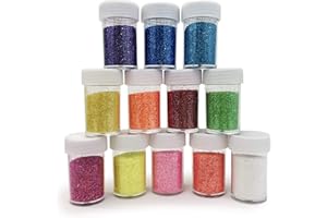 Allgala Arts and Crafts Glitter Shake Jars, Extra Fine Powder, 12 Multi Color Assorted Set
