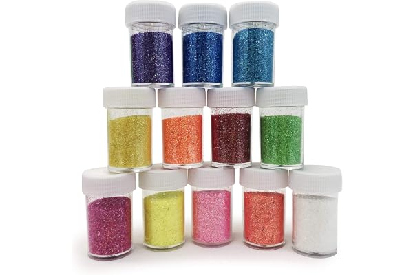 Allgala Arts and Crafts Glitter Shake Jars, Extra Fine Powder, 12 Multi Color Assorted Set