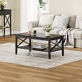 ChooChoo Black Mission Coffee Table With Shelf - 40 Inch Rectangle Living Room Table, Easy Assembly, Solid Wood & MDF - View #2