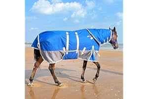 ZRSCHYG Winter Horse Blanket, Waterproof Turnout Blanket with Detachable Neck Cover and Belly Band | 1200 Denier,260g for Horse Owners (Blue/Gray, 78 in)