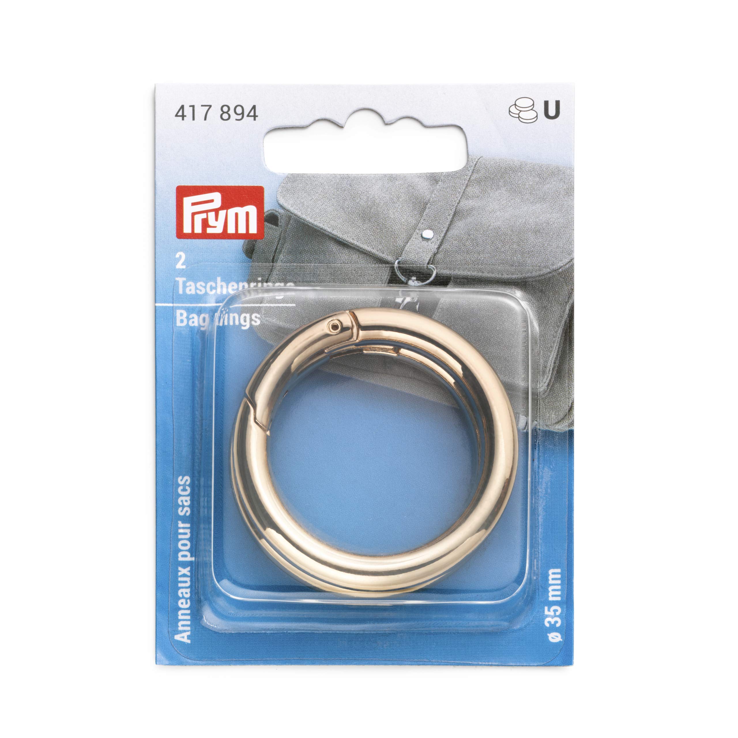Prym Bag Rings, Zinc Alloy, New Gold, 35 mm