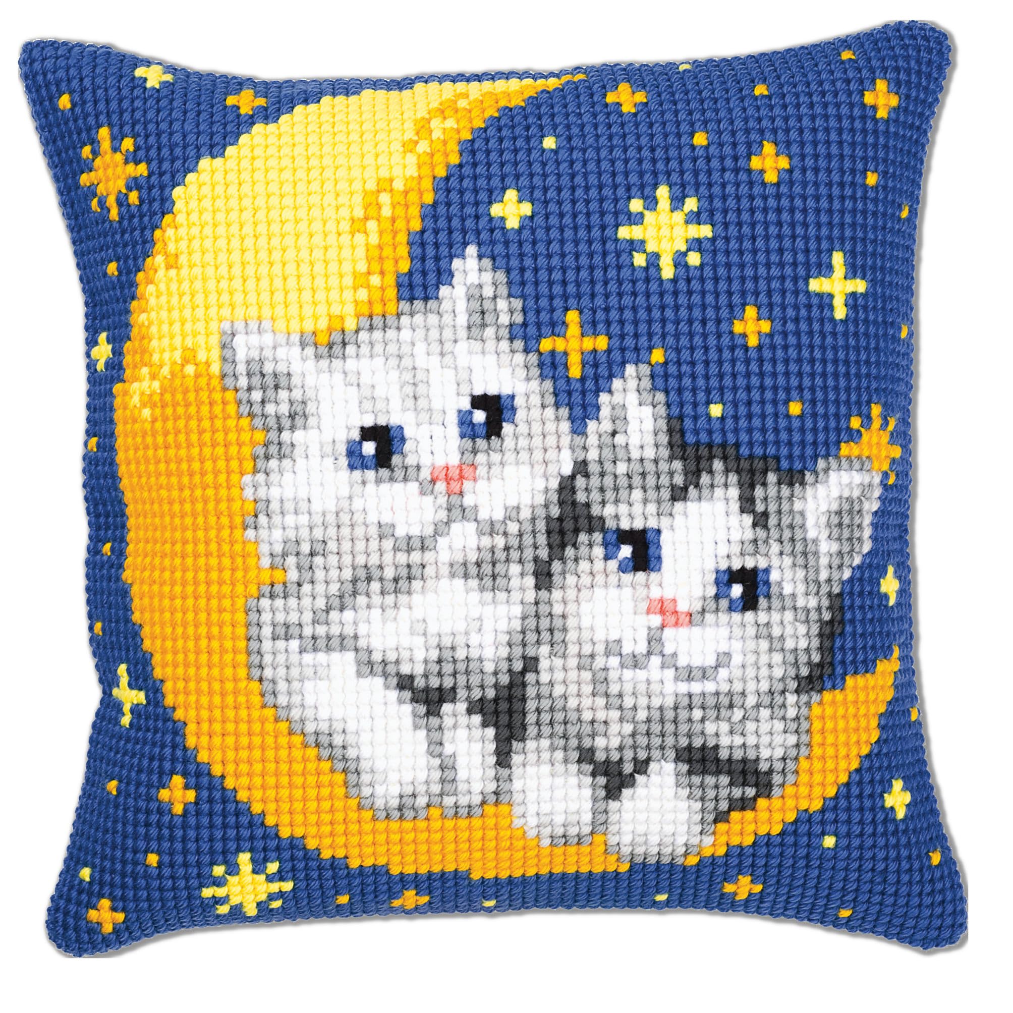Vervaco Moon and Kittens Cross Stitch Cushion, Multi-Colour