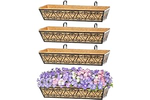 4 Pack 30 Inch Deck Railing Planter Box - Window Boxes Planters with Adjustable Brackets Coco Liners Balcony Planters Railing
