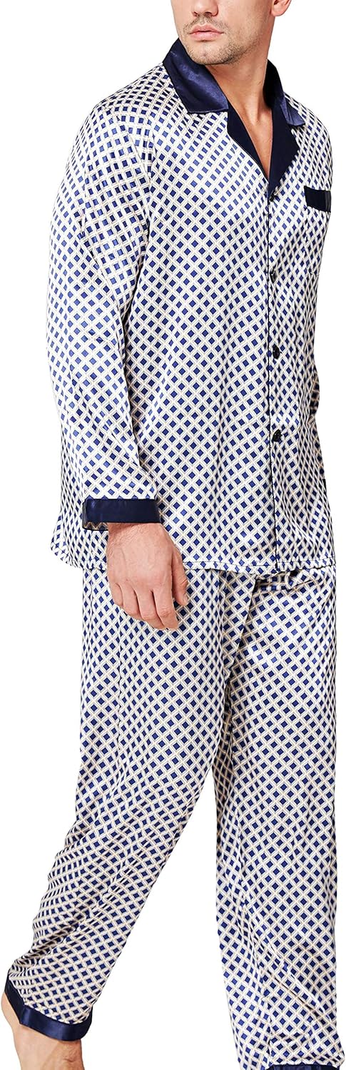 Lonxu Mens Satin Pajamas Set Sleepwear Loungewear S~3XL Plus at  Men’s Clothing store