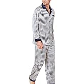 Lonxu Pajamas Set Mens Silk Satin Pajamas Long Sleeve Loungewear Two-Piece Sleepwear Button-Down Pj Set S-XXXXL