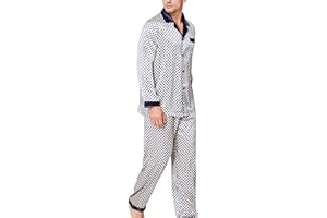 Lonxu Pajamas Set Mens Silk Satin Pajamas Long Sleeve Loungewear Two-Piece Sleepwear Button-Down Pj Set S-XXXXL