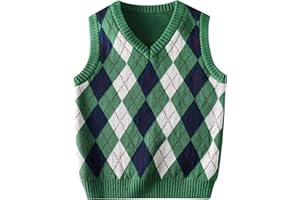 KID1234 Boys Sweater Vest V Neck Argyle Sleeveless Uniform Knit Plaid Kids Clothes