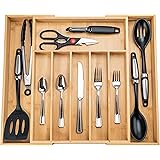 SMIRLY Bamboo Silverware Organizer for Drawer - Expandable Kitchen Drawer Organizer, Kitchen Utensil Organizer for Kitchen Dr