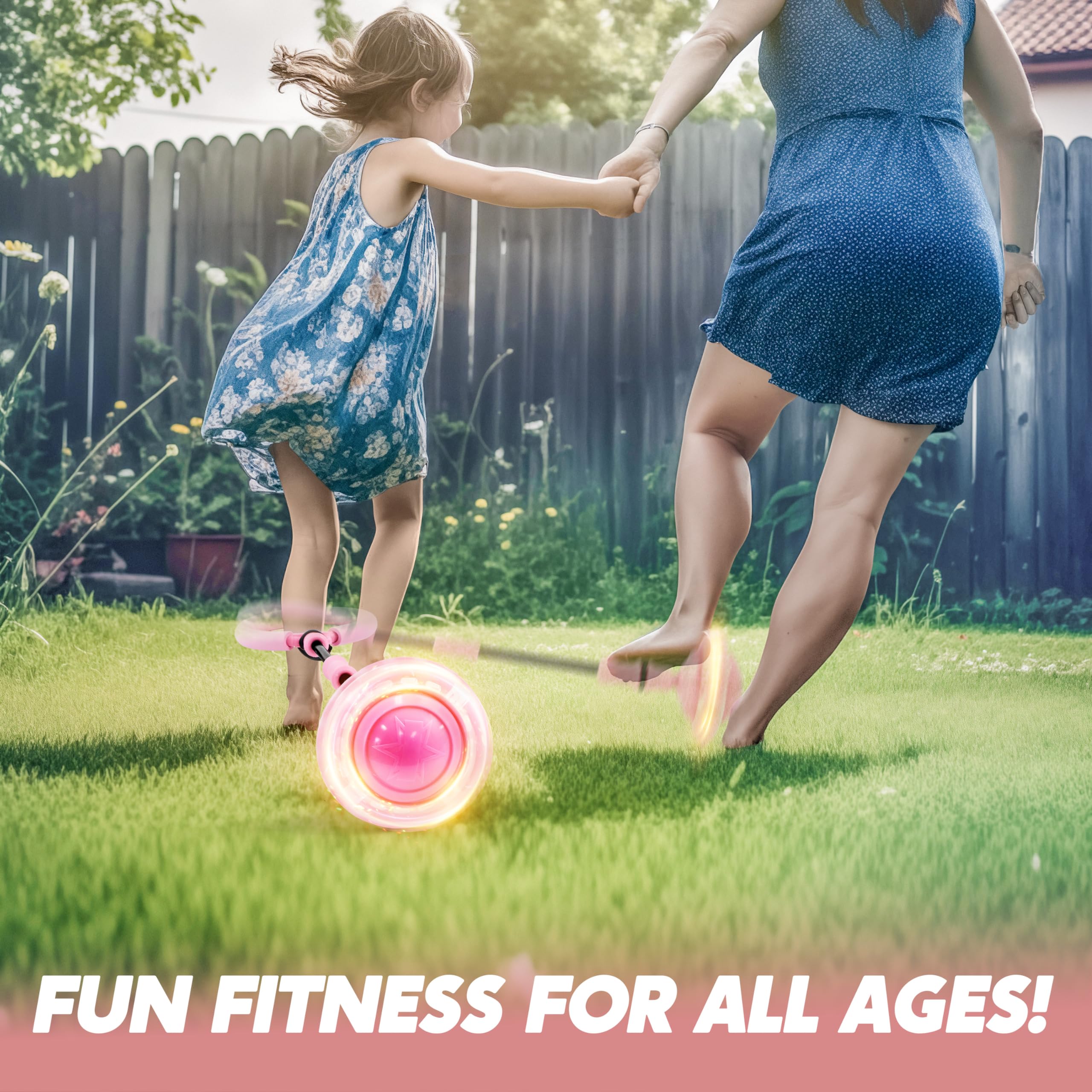 JOYIN Pink Ankle Skip Ball with Flashing Lights, Toy for Kids Indoor & Outdoor, Flashing Swing Ball Foldable Sports Toy, Birthday Gifts for Kids 3 4 5 +