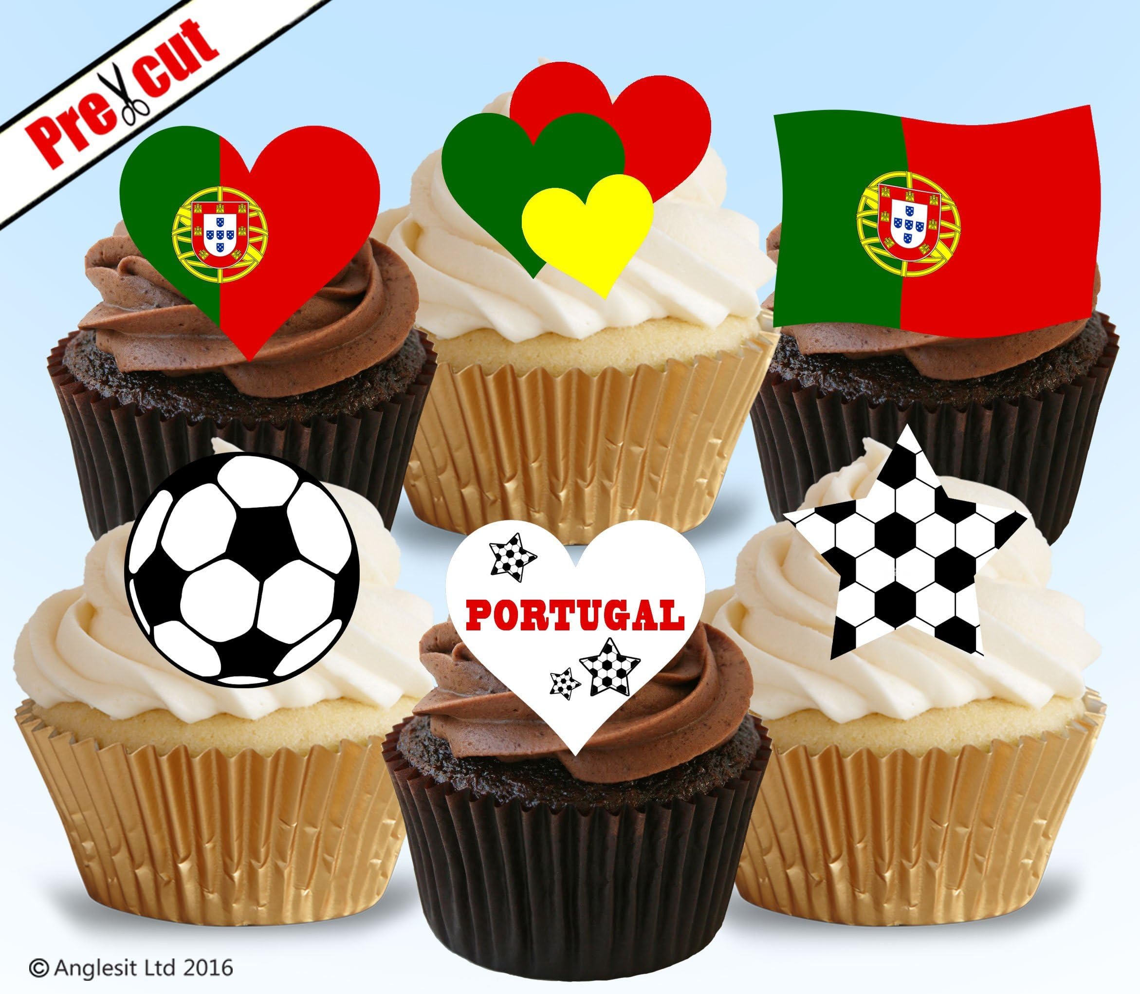 PORTUGAL FOOTBALL TEAM EDIBLE RICE/WAFER PAPER CUPCAKE CAKE TOPPERS BIRTHDAY UEFA EURO CHAMPIONSHIP PARTY FIFA WORLD CUP DECORATIONS