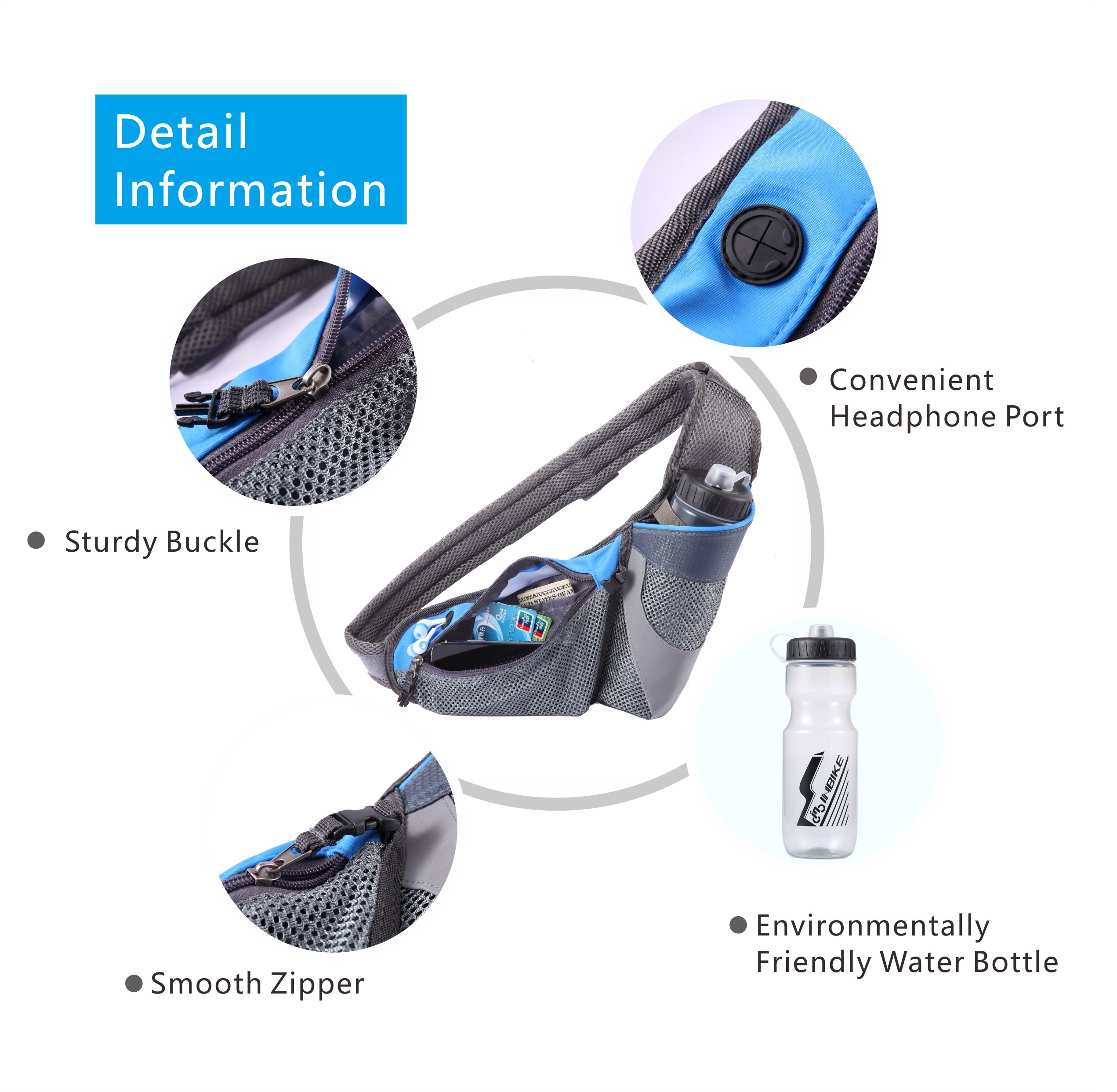 YAPA Running Belt Hydration Waist Pack with Water Bottle Holder for Men Women Waist Come with Water Bottle Pouch Fanny Bag Reflective Fits iPhone 6/7 Plus